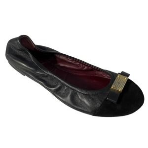 Marc by Marc Jacobs Tuxedo Ballet Flat Black Leather Gold Logo Round Cap…